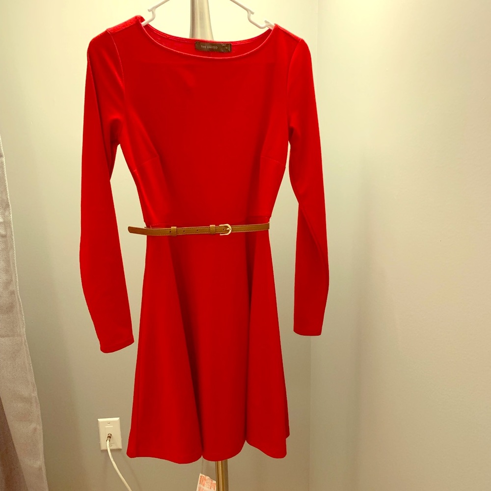 The Limited red cotton belted dress